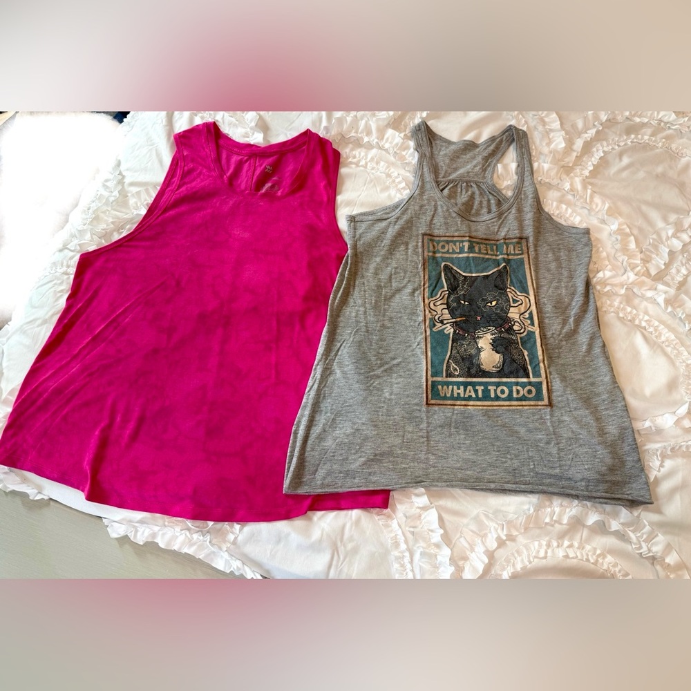 Pink and Gray Graphic Tank Tops Size M